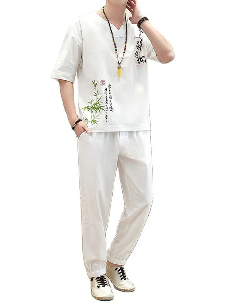 Summer Men T-shirt Sets 2 Piece Short Sleeved Casual Jogger Cotton Linen Sportswear Tracksuit Men Casual Jogger Sweat Suits
Summer Men T-shirt Sets 2 Piece Short Sleeved Casual Jogger Cotton Linen Sportswear Tracksuit Men Casual Jogger Sweat Suits