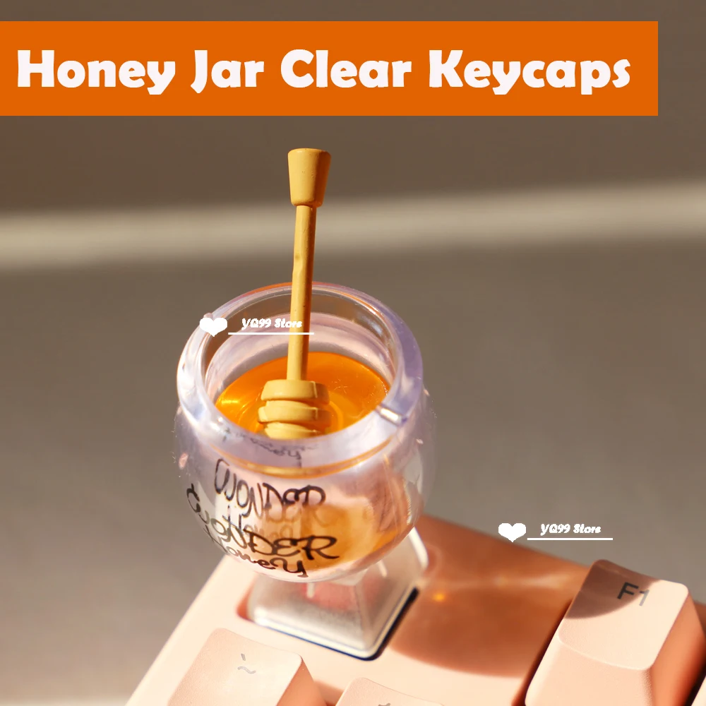 

Personalized Design Cute Honey Pot Keycap Mechanical Keyboard Transparent Three-dimensional Kawaii Keycaps Girl Cute R4 Keycap
