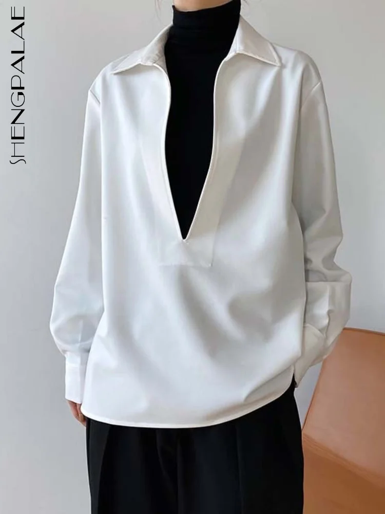 SHENGPALAE Fashion Big V-neck Design Shirt For Women Lapel Full Sleeve Solid Color Casual Simple Blouse Autumn 2023 New 5R1211
SHENGPALAE Fashion Big V-neck Design Shirt For Women Lapel Full Sleeve Solid Color Casual Simple Blouse Autumn 2023 New 5R1211