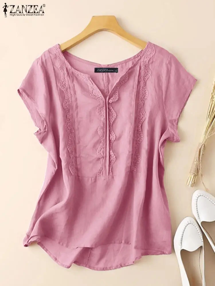ZANZEA Casual Lace Stitching Shirts Vintage Holiday Blouse Loose 2023 Summer Tops V-neck Women Short Sleeve Solid Color Blusas
ZANZEA Casual Lace Stitching Shirts Vintage Holiday Blouse Loose 2023 Summer Tops V-neck Women Short Sleeve Solid Color Blusas