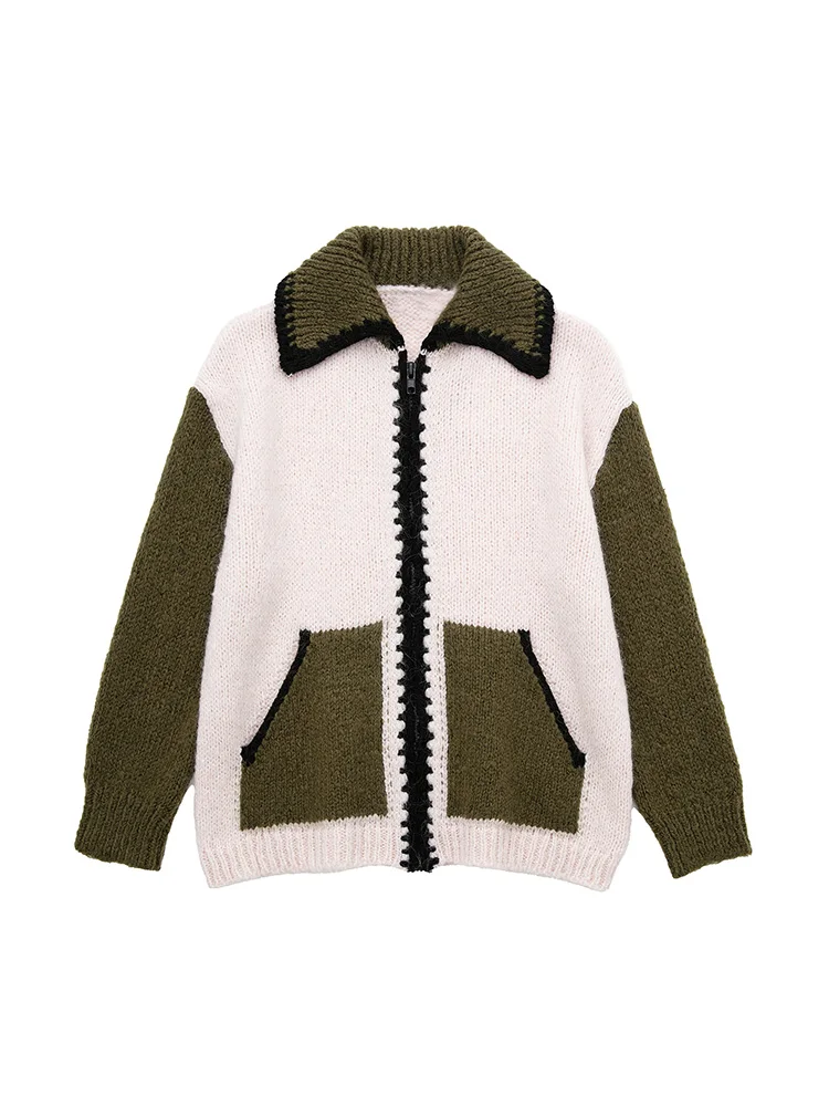 Cardigans Women 2022 High Street Contrast Color Long Sleeve Knit Cardigan Sweater Lapel Collar Zip Up Loose Cardigan With Pocket
Cardigans Women 2022 High Street Contrast Color Long Sleeve Knit Cardigan Sweater Lapel Collar Zip Up Loose Cardigan With Pocket