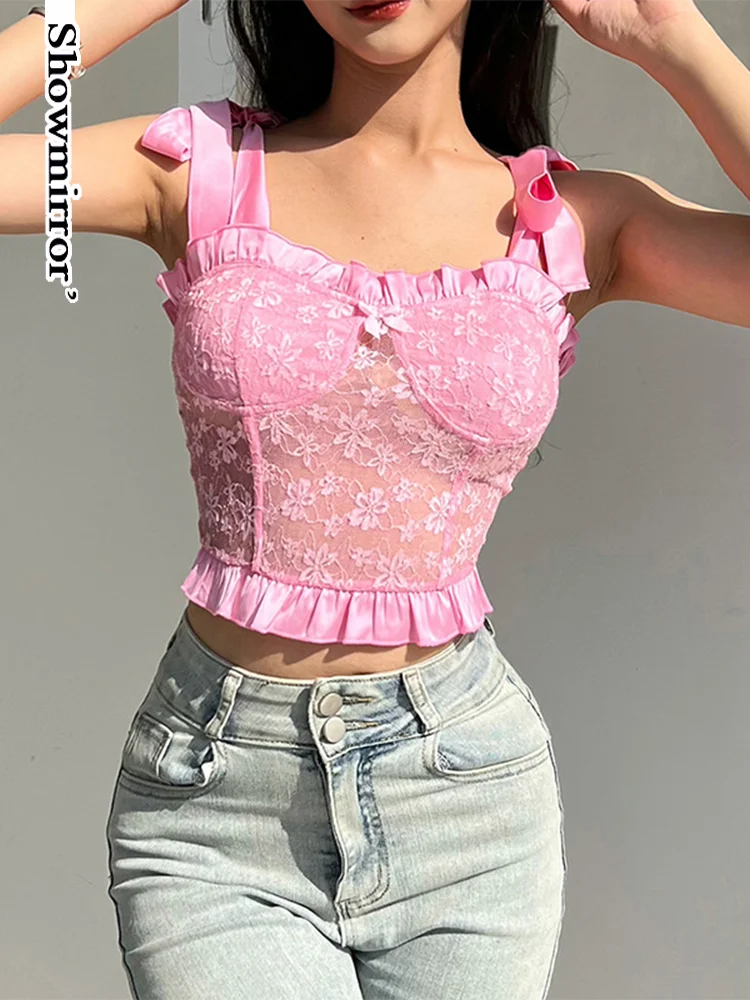 Showmirror Cropped Tank Top Women's Solid Mesh Sheer Sexy Crop Top Slim Fit Ruffles Fairy Tops Female Party Streetwear ASV
Showmirror Cropped Tank Top Women's Solid Mesh Sheer Sexy Crop Top Slim Fit Ruffles Fairy Tops Female Party Streetwear ASV