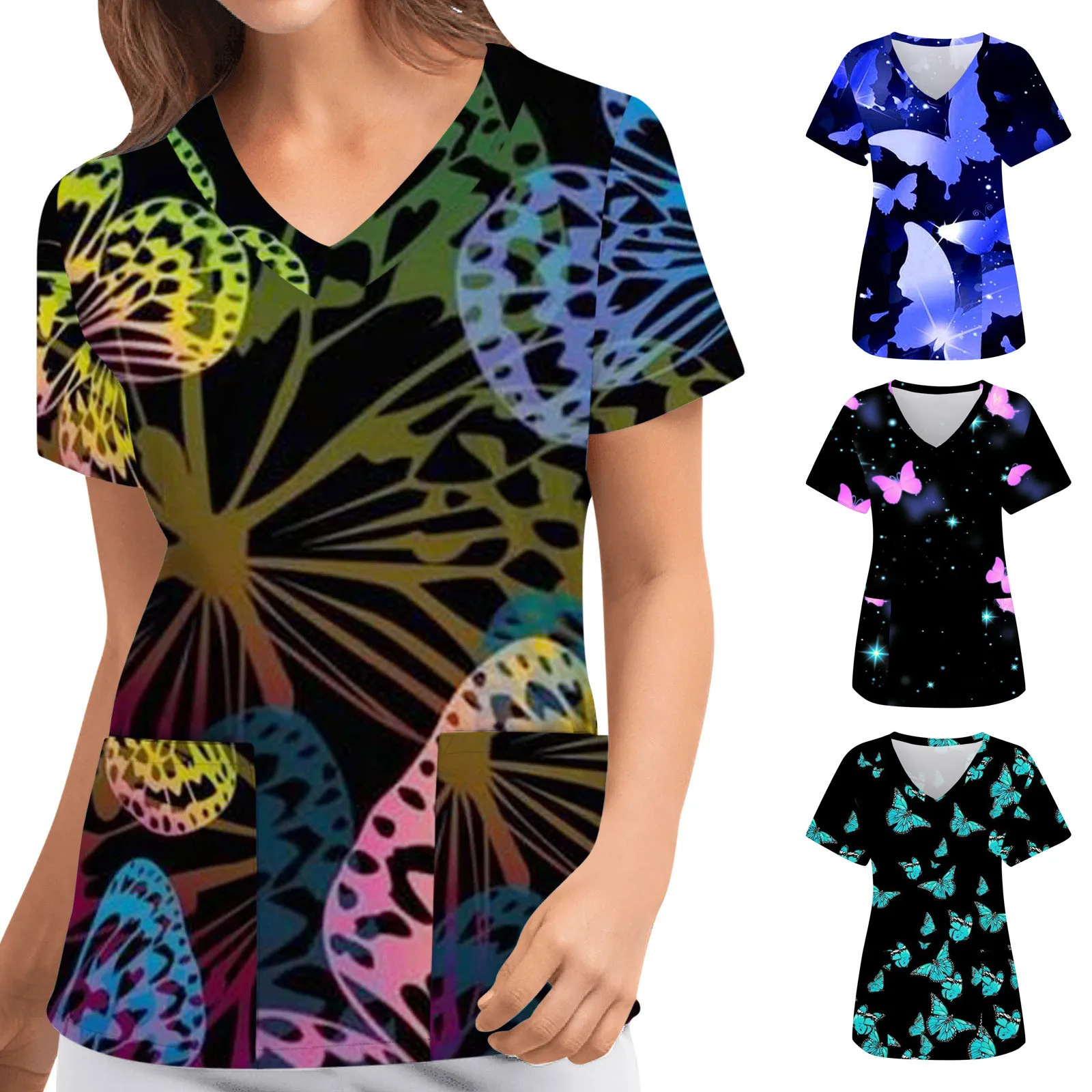 Женская блузка с V-образным вырезом и карманами
Женская блузка с V-образным вырезом и карманами