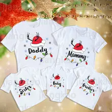 Christmas Family Matching Clothes Mother Father Kids Matching T Shirt Holiday Look Outfit T-shirt Boy Girl Tops Baby Rompers Tee