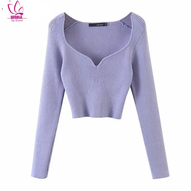 SUSOLA Lady Autumn Winter Short Square Collar Thin Knitted Pullovers Sweater Loose V-Neck Long Sleeve Women New Trend Top
SUSOLA Lady Autumn Winter Short Square Collar Thin Knitted Pullovers Sweater Loose V-Neck Long Sleeve Women New Trend Top