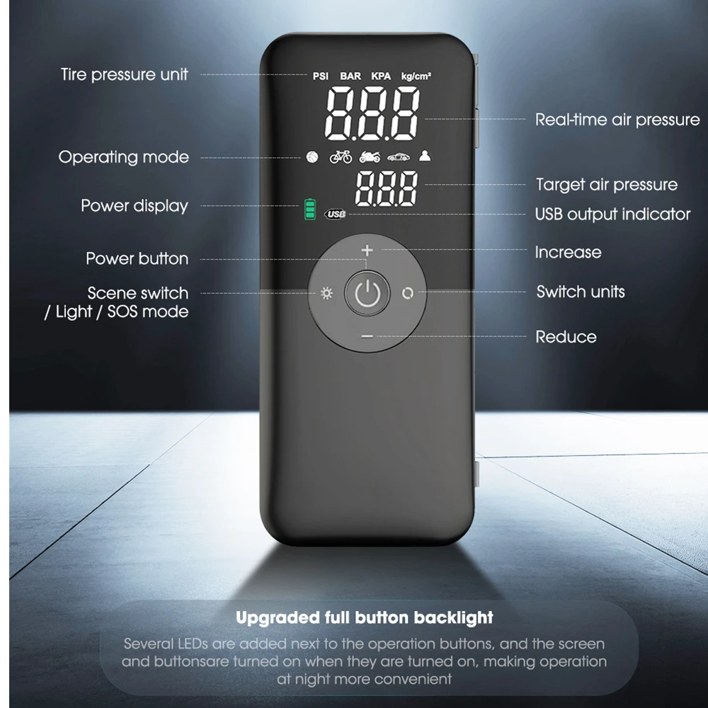 Rechargeable Air Pump Tire Inflator Portable Compressor Digital Cordless Car Tyre Inflator For Bicycle Balls Mobile Power
Rechargeable Air Pump Tire Inflator Portable Compressor Digital Cordless Car Tyre Inflator For Bicycle Balls Mobile Power