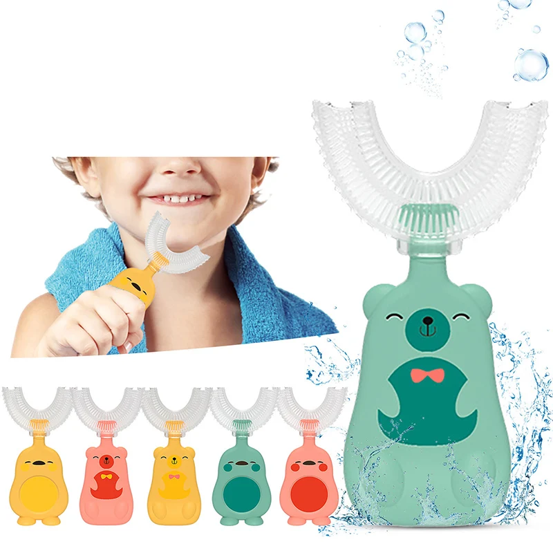 

Мультяшная детская зубная щетка, детская U-образная зубная щетка 360 градусов, зубные кольца, Мягкая силиконовая детская зубная щетка, уход за зубами, чистка полости рта