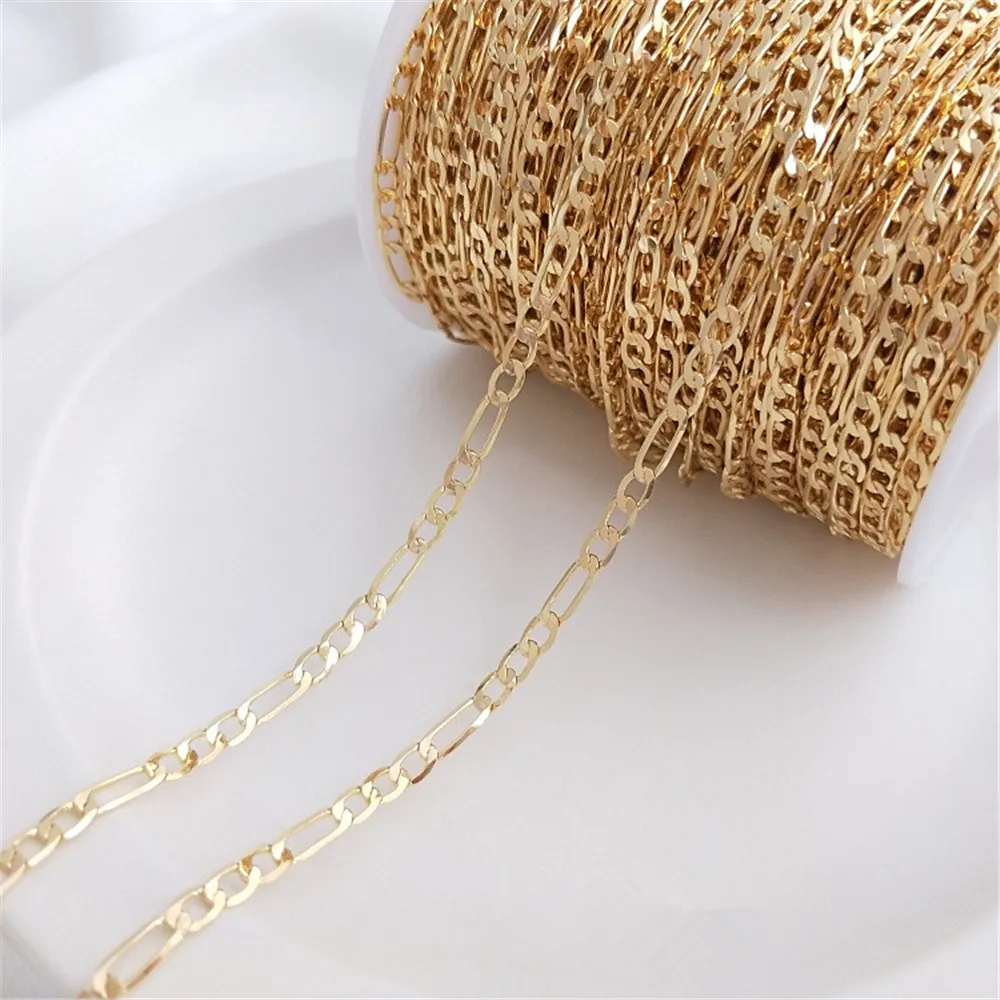 

14K Gold Plating 3+1 flat chain Handmade loose chain DIY fashion necklace bracelet with chain jewelry materials