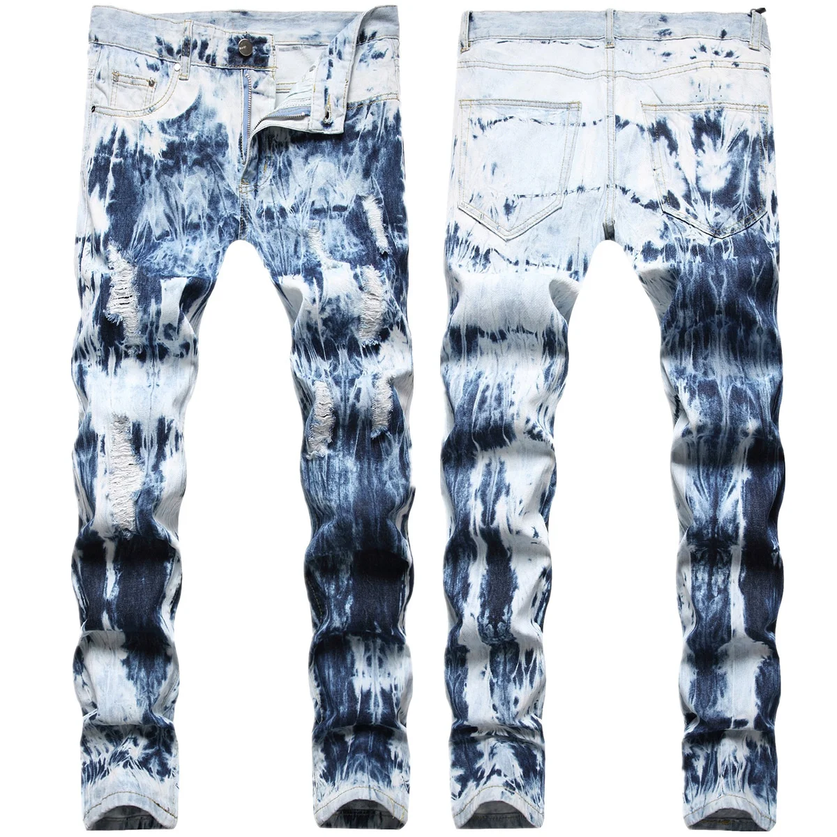Men’s High Tie-dyed Blue Jeans,Slim-fit Ripped Jeans,Light Luxury Snow wash Denim Pants,Street Fashion Casual Jeans; Men's jeans 
Men’s High Tie-dyed Blue Jeans,Slim-fit Ripped Jeans,Light Luxury Snow wash Denim Pants,Street Fashion Casual Jeans; Men's jeans