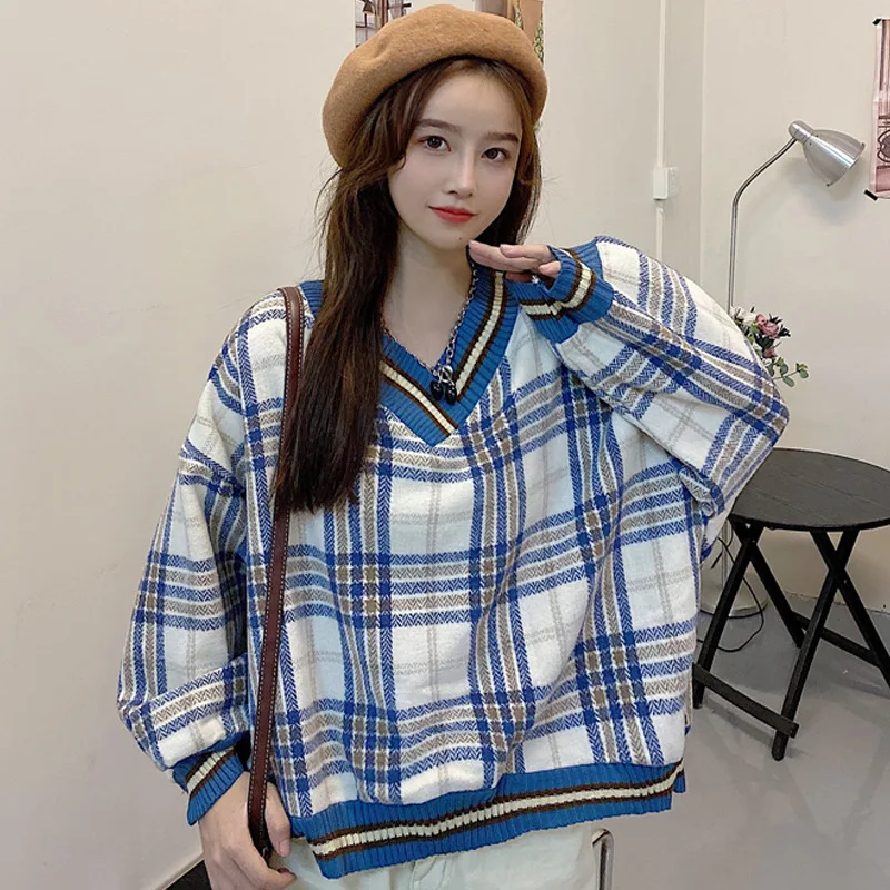 DAYIFUN Women's Plaid Sweatshirt Pullovers Knit V-neck Loose Korean Fashion Spring Autumn Chic Top Female Clothing High Street
DAYIFUN Women's Plaid Sweatshirt Pullovers Knit V-neck Loose Korean Fashion Spring Autumn Chic Top Female Clothing High Street