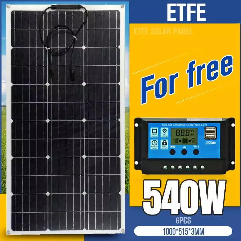 ETFE Solar Panel 450W 540W 18V Solar Panel Power Bank Car Battery Charger System Solar Panel Kit Complete For Home Camping Van
ETFE Solar Panel 450W 540W 18V Solar Panel Power Bank Car Battery Charger System Solar Panel Kit Complete For Home Camping Van