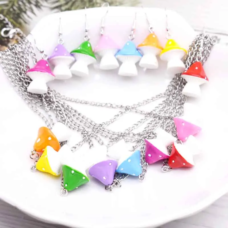 Fashion Suit 8 Colors 3D Simulation Mushroom Resin Pendant Necklace Earrings Multicolor Jewelry Gifts for Women/Girls
Fashion Suit 8 Colors 3D Simulation Mushroom Resin Pendant Necklace Earrings Multicolor Jewelry Gifts for Women/Girls