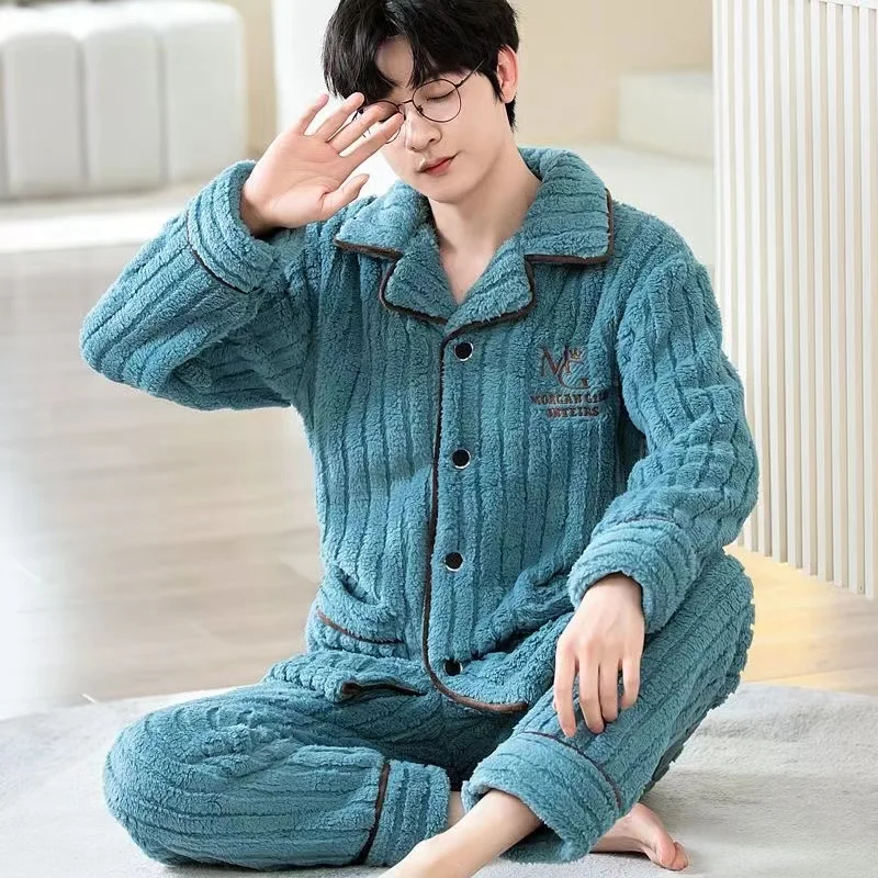 Men's Pajama Set Winter Thicken Warm Flannel Pyjamas 2 Pieces/Sets Long Sleeve Trousers Homewear Home Clothing Male Pijama Suit
Men's Pajama Set Winter Thicken Warm Flannel Pyjamas 2 Pieces/Sets Long Sleeve Trousers Homewear Home Clothing Male Pijama Suit
