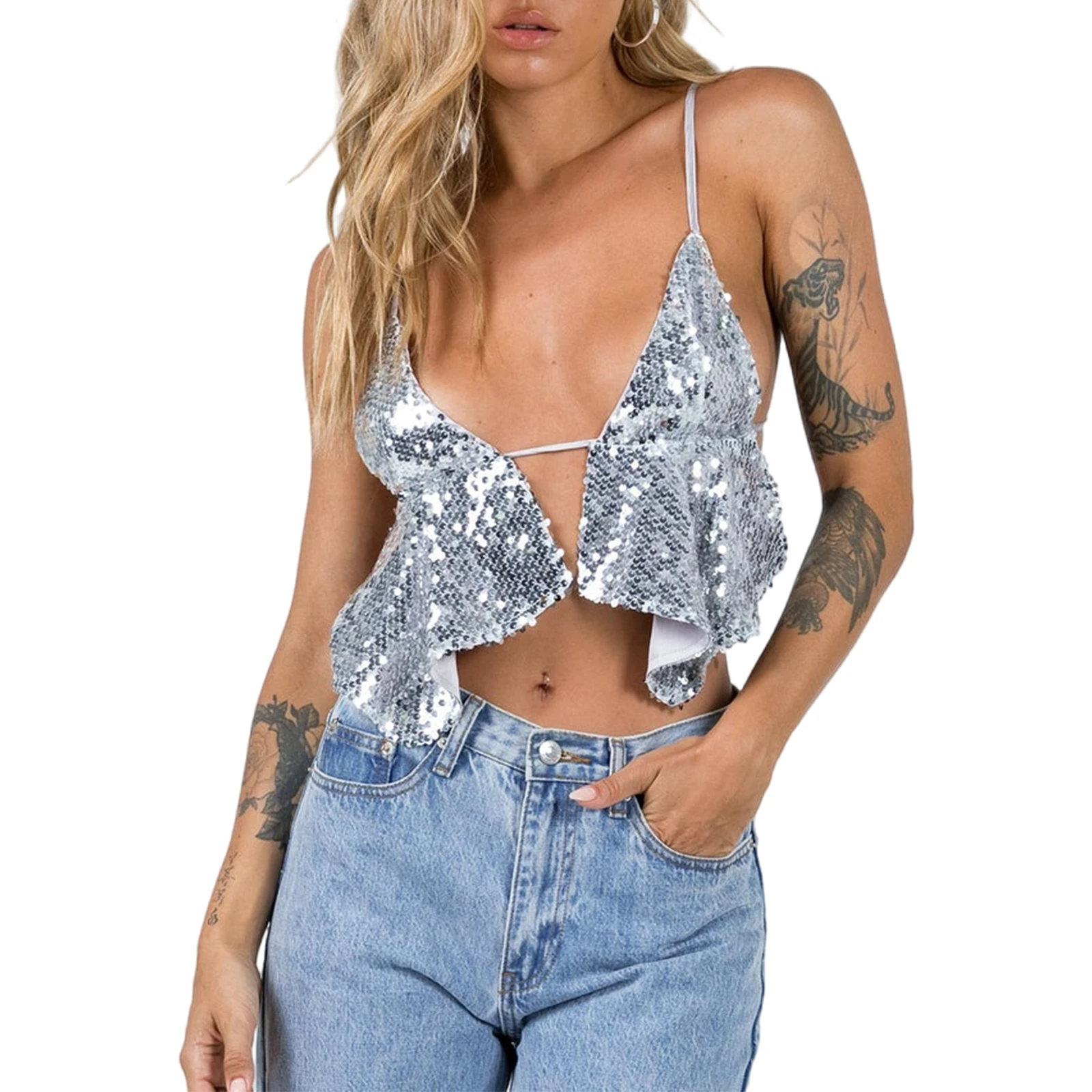 Women's Y2k Sequin Crop Top Spaghetti Strap Sparkly Giltter Shining Camisole Sleeveless Tie Backless Shirts Party Streetwear
Women's Y2k Sequin Crop Top Spaghetti Strap Sparkly Giltter Shining Camisole Sleeveless Tie Backless Shirts Party Streetwear
