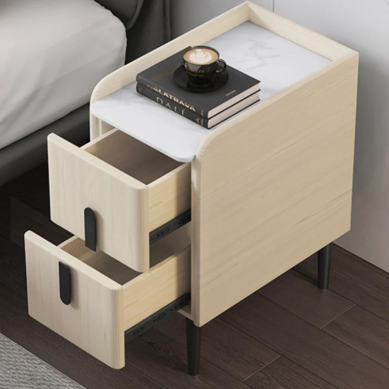 

Nordic Style Leather Bedside Table Solid Wood Mini Bedroom Nightstand Living Rood Side Tables De Nuit Cabinet Hotel