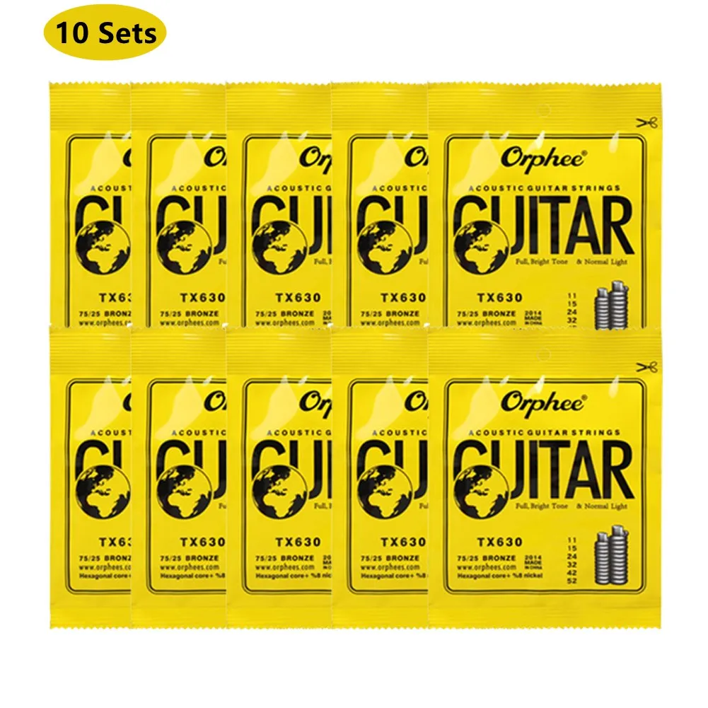 10 Sets Orphee TX630 Acoustic Guitar Strings Anti-Rust Bronze String 11-52 Gauge Guitarra Musical Instrument Accessories
10 Sets Orphee TX630 Acoustic Guitar Strings Anti-Rust Bronze String 11-52 Gauge Guitarra Musical Instrument Accessories