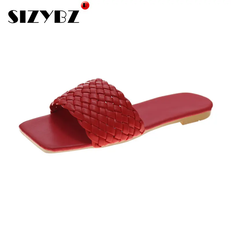 

Women's Slippers PU Flat Slides Summer Shoes Women Fashion Gingham Square Toe Slip-On Slippers Beach Sandals Casual Ladies Shoes