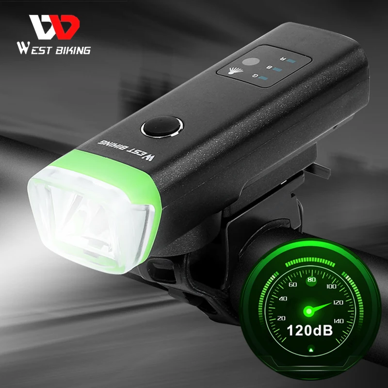 

WEST BIKING Bike Light Horn 2 In 1 Smart Induction Cycling Headlight LED Waterproof Front Lamp USB Bicycle Alert Bell Flashlight
