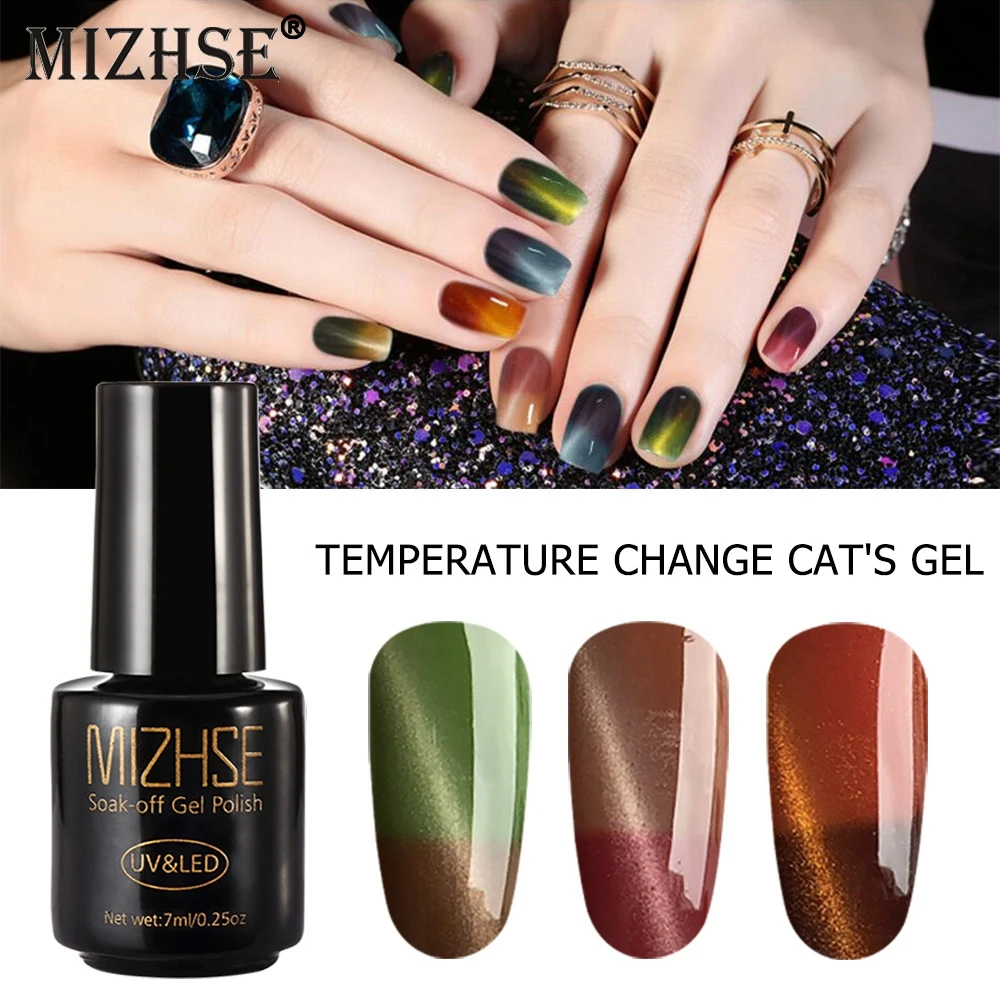 

MIZHSE 7 мл термальный гель кошачий глаз лак для ногтей меняющий Цвет гель лак отмачиваемый УФ/светодиодный гель лаки для ногтей