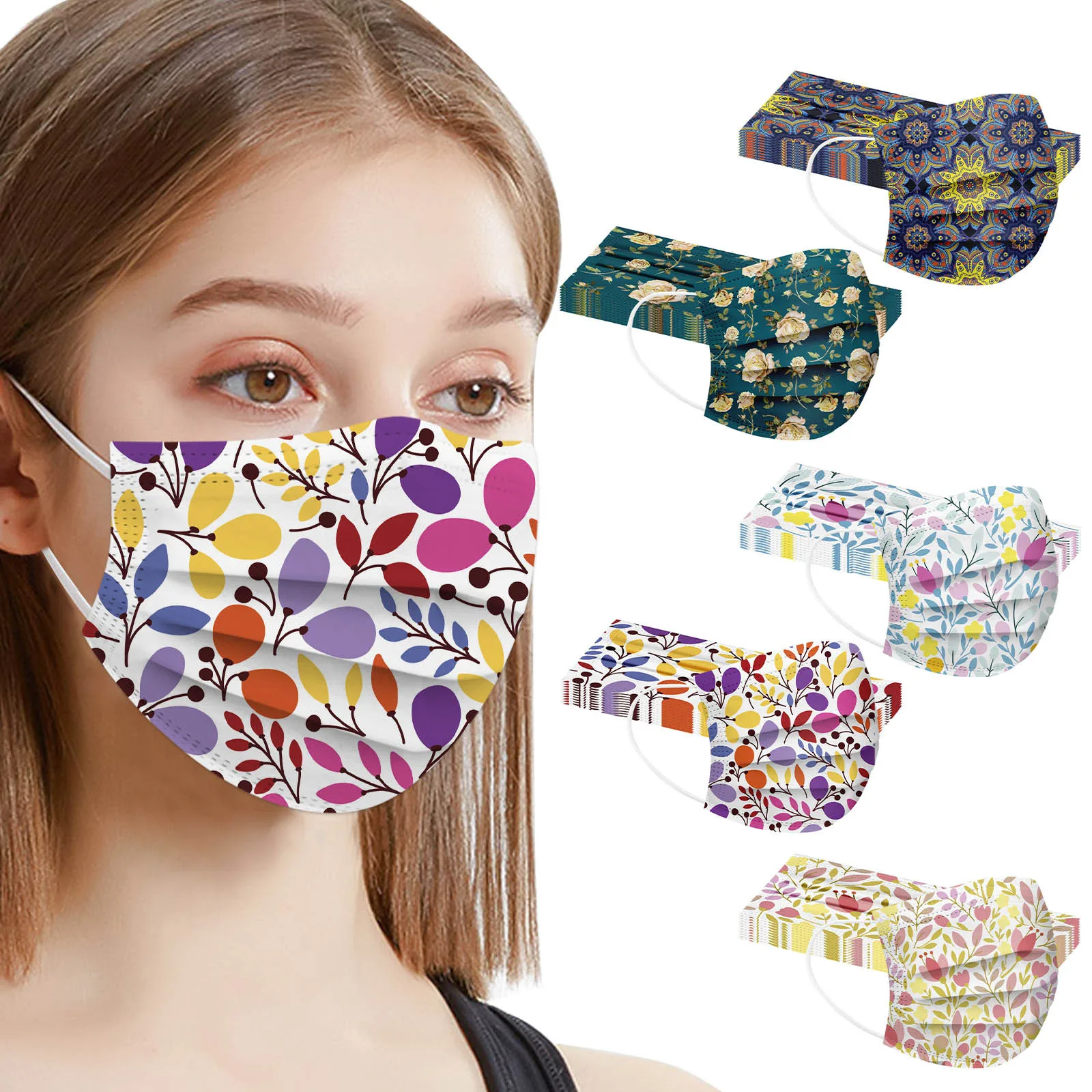 

10PCS Adult Fashion Print Mask Non Woven Man Women Outdoor Prevention Disposable Face Mask Industrial 3 Ply Ear Loop Cosplay