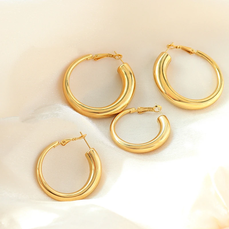 

Gold Large Hoop Earrings For Women Waterproof Hypoallergenic Stainless Steel Earring Exaggerated Jewelry High Quality Party Gift