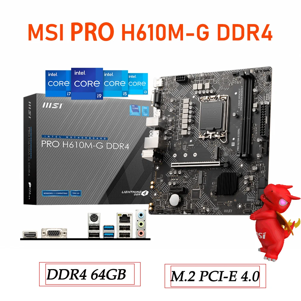 Материнская плата LGA 1700 MSI H610M-G DDR4, материнская плата DDR4 с поддержкой процессора Intel 12-го поколения Intel H610, материнская плата LGA1700, новый PCIe 4,0, Н...
Материнская плата LGA 1700 MSI H610M-G DDR4, материнская плата DDR4 с поддержкой процессора Intel 12-го поколения Intel H610, материнская плата LGA1700, новый PCIe 4,0, Н...