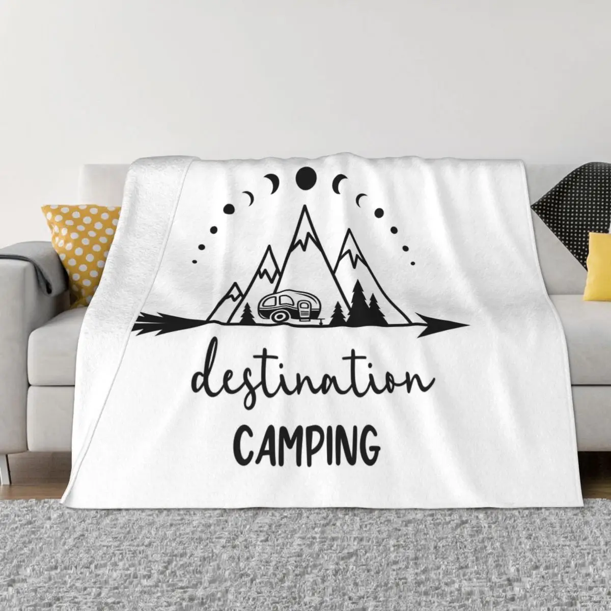 

Destination Camping Camp Trailer Blanket Cover Mountains Sun Moon Flannel Throw Blankets Airplane Travel Soft Warm Bedspreads