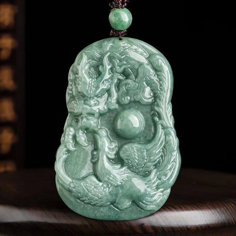 

Natural A-goods Jadeite Dragon Phoenix Chengxiang Pendant Lovers Charms Men's Necklace Women's Jewelry Jade Wholesale Drop Ship