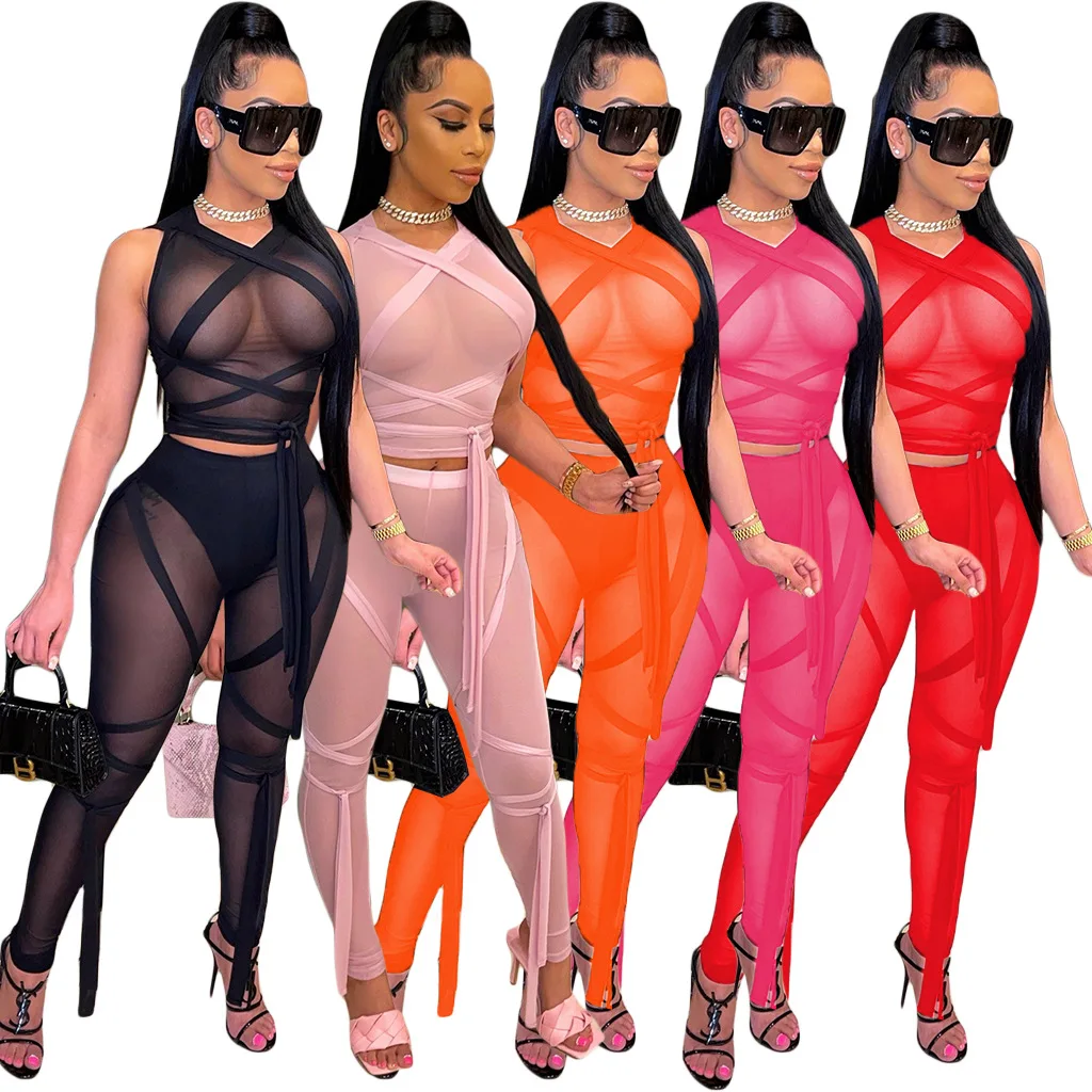 Sexy Mesh 2 Pieces Club Outfit with Strings Summer Sleeveless Tank Crop Top + Long Skinny Pants See Through Party Wear Sets
Sexy Mesh 2 Pieces Club Outfit with Strings Summer Sleeveless Tank Crop Top + Long Skinny Pants See Through Party Wear Sets