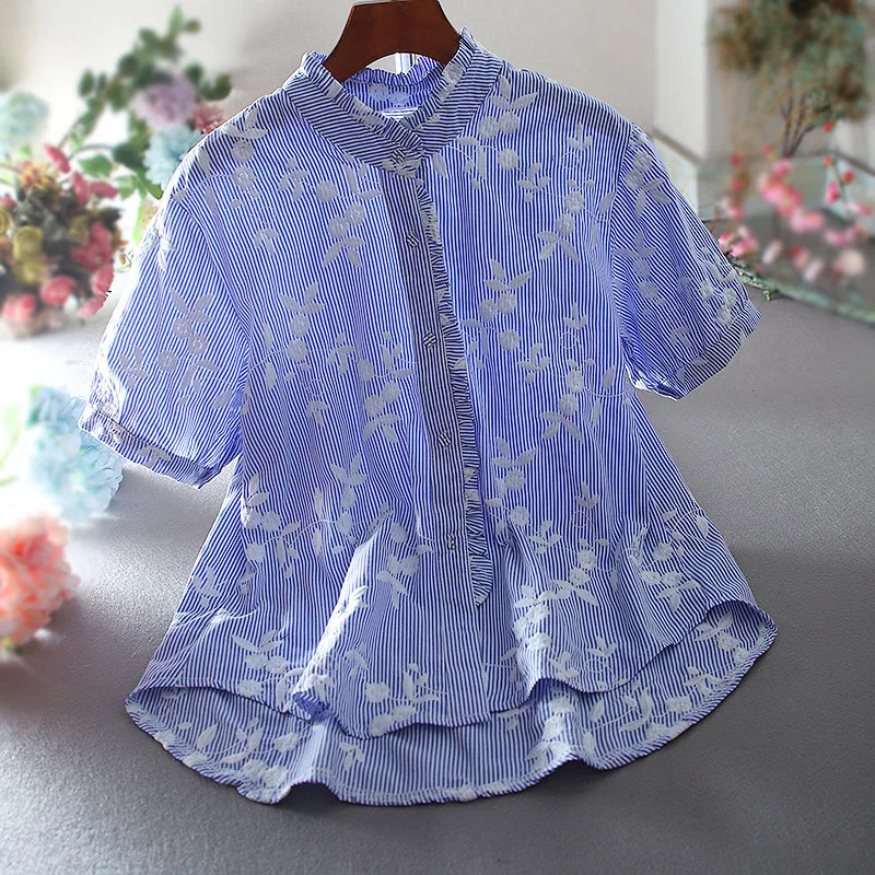 SuperAen 2022 Summer Retro New Floral Flower Printing Stripe Embroidery College Style Short Casual Stand Shirt Women's Top
SuperAen 2022 Summer Retro New Floral Flower Printing Stripe Embroidery College Style Short Casual Stand Shirt Women's Top
