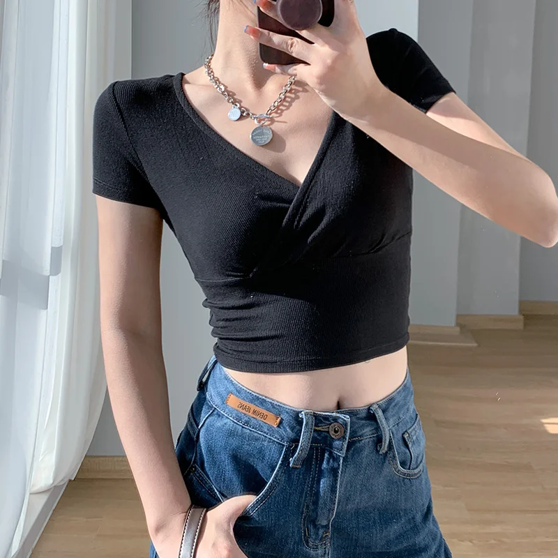 Cotton Women's T-shirt Summer Skinny Top Solid Korean Style Fashion High Street Female Clothes Short Sleeve Sexy Tees
Cotton Women's T-shirt Summer Skinny Top Solid Korean Style Fashion High Street Female Clothes Short Sleeve Sexy Tees