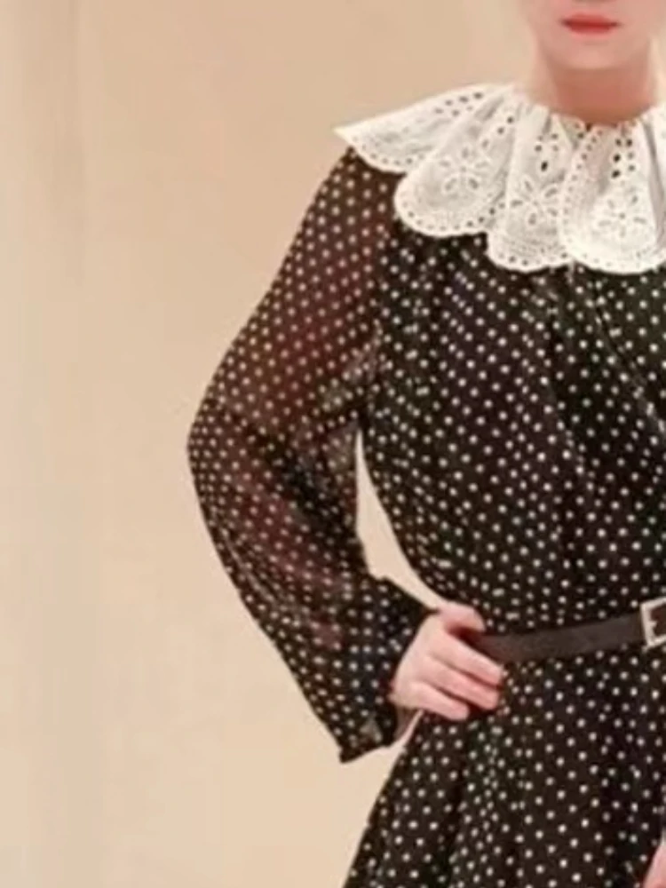 2023 Spring Summer Dot Print Dress Vintage Lantern Sleeve Hollow Lace Collar Office Ladies Elegant Loose Dresses Mini Vestidos
2023 Spring Summer Dot Print Dress Vintage Lantern Sleeve Hollow Lace Collar Office Ladies Elegant Loose Dresses Mini Vestidos