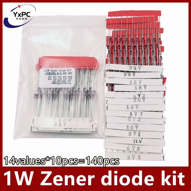 14values*10pcs=140pcs 1/2W 0.5W 1W Zener diode kit DO-41 3.3V-30V 3V3 3V9 4V7 5V1 6V2 10V 12V 20V 24V component diy kit
14values*10pcs=140pcs 1/2W 0.5W 1W Zener diode kit DO-41 3.3V-30V 3V3 3V9 4V7 5V1 6V2 10V 12V 20V 24V component diy kit