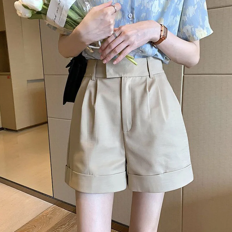 

Шорты Lucyever женские с широкими штанинами, офисные короткие брюки в Корейском стиле, Повседневная Уличная одежда, белые хаки, лето 2023