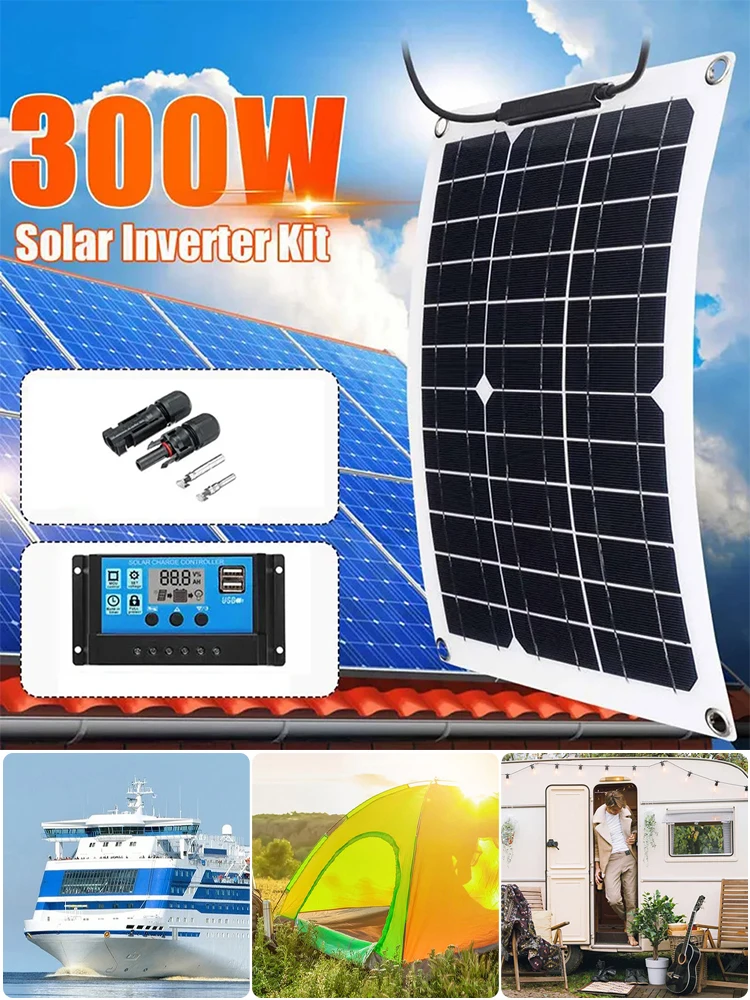 300W Solar Panel Kit 12V with Solar Charge Controller Dual 5V USB Outputs Solar Panel Controller Combo for Caravan Yachts RV Car
300W Solar Panel Kit 12V with Solar Charge Controller Dual 5V USB Outputs Solar Panel Controller Combo for Caravan Yachts RV Car