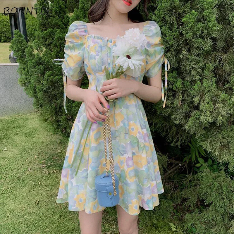 Puff Sleeve Dress Women Summer Bandage Print Tender Sweet French Style Square Collar A-line Vacation Stylish Girlish Vestidos
Puff Sleeve Dress Women Summer Bandage Print Tender Sweet French Style Square Collar A-line Vacation Stylish Girlish Vestidos