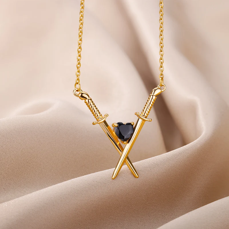 Gothic Crossed Sword & Black Heart Necklaces For Women Charm Aesthetic Wedding Choker Necklace Stainelss Steel Jewelry Collar
Gothic Crossed Sword & Black Heart Necklaces For Women Charm Aesthetic Wedding Choker Necklace Stainelss Steel Jewelry Collar