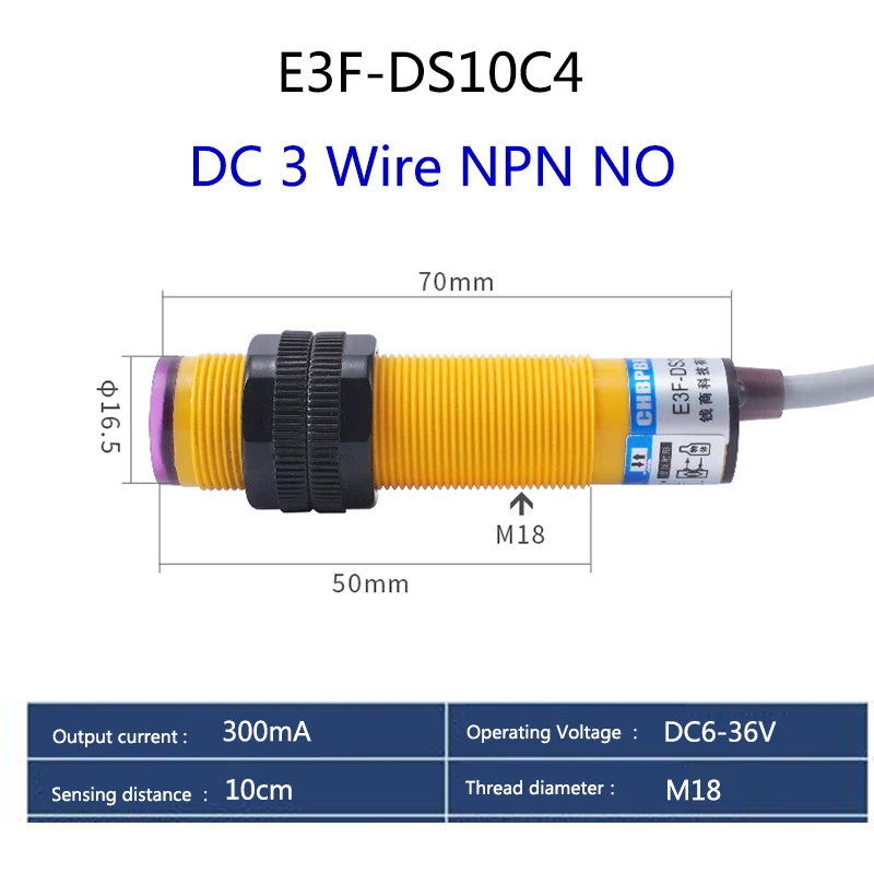 E3F 18mm NPN PNP NC NO Infrared Obstacle Avoidance Photoelectric Sensor Diffuse Type Switch E3F-DS10C4
E3F 18mm NPN PNP NC NO Infrared Obstacle Avoidance Photoelectric Sensor Diffuse Type Switch E3F-DS10C4