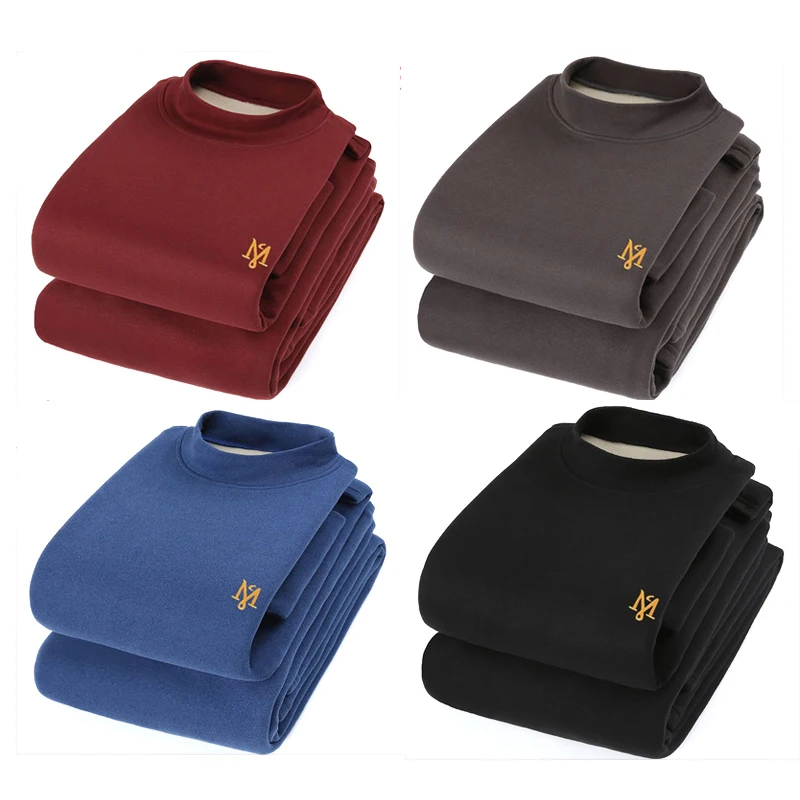 Fleece Thickened Thermal Underwear Men's Suit Round Neck Super Thick Solid Color Medium High Collar Cold Proof Warm Clothing 
Fleece Thickened Thermal Underwear Men's Suit Round Neck Super Thick Solid Color Medium High Collar Cold Proof Warm Clothing