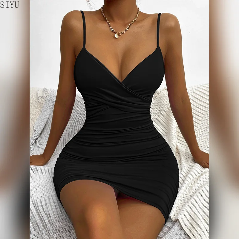 2022 Summer Women Sexy Dress with Pleated Decoration Sexy Sleeveless V-neck Bodycon Dress Slim Fit Party Vestidos
2022 Summer Women Sexy Dress with Pleated Decoration Sexy Sleeveless V-neck Bodycon Dress Slim Fit Party Vestidos