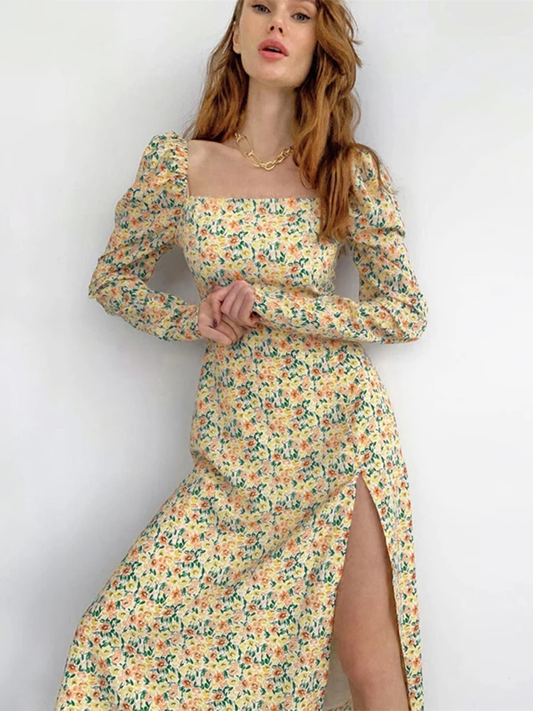 Len Buck Floral Print Midi Dress Women Long Sleeve Puff Sleeve Side Split Lady Elegant Square Collar Casual Floral Long Dresses
Len Buck Floral Print Midi Dress Women Long Sleeve Puff Sleeve Side Split Lady Elegant Square Collar Casual Floral Long Dresses