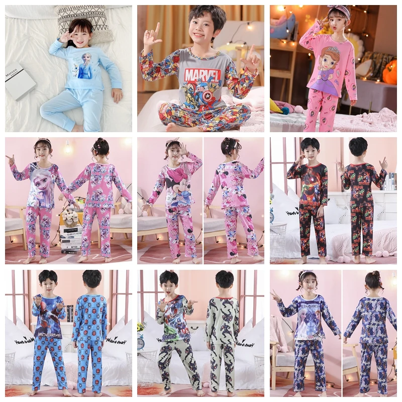

Children Clothing Cartoon Frozen Elsa Mickey Boys Girls Long Sleeve Pajama Sets Kid Baby Pyjamas Sleepwear Spring Home Nightgown