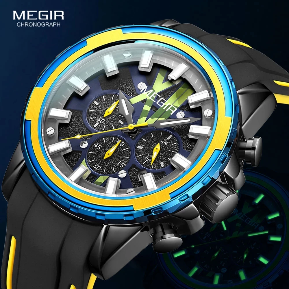 

MEGIR Uhr für Männer Mode Militär Sport Chronograph Quarz Uhren Silikon Strap 24-stunde Armbanduhr часы relogio reloj 2133