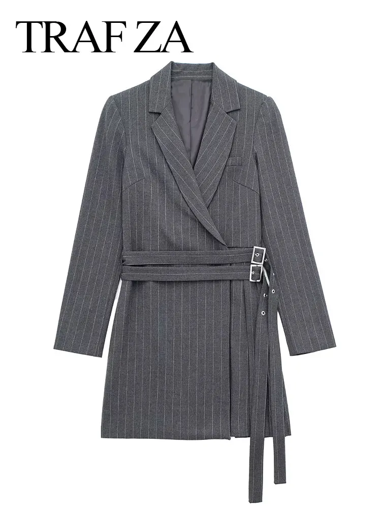 TRAFZA Women's Fashion Pleated Blazer Dress Solid Color Vintage Lapel Collar Belted Long Sleeve Commute Dress Office Lady 
TRAFZA Women's Fashion Pleated Blazer Dress Solid Color Vintage Lapel Collar Belted Long Sleeve Commute Dress Office Lady