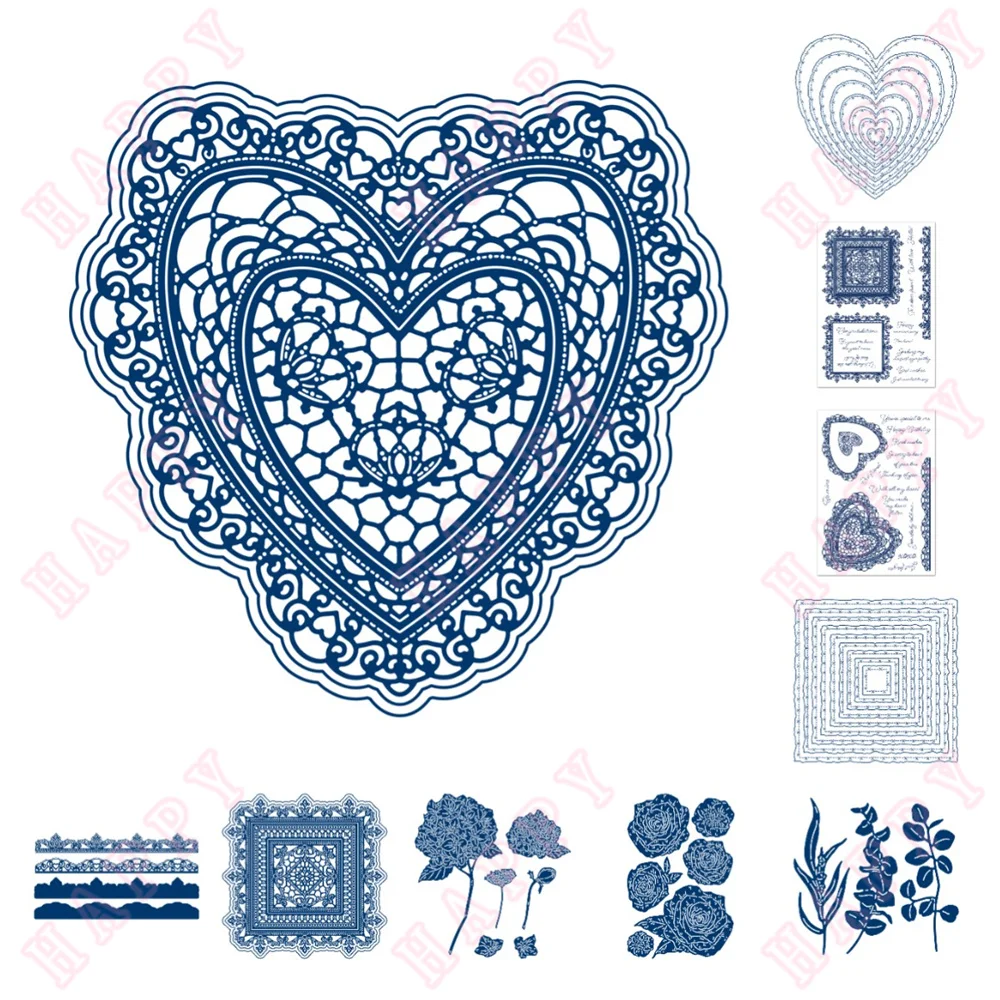 

New 2022 Rectangular Heart Lace Flower Stand Various Shapes Cut Die and Stamps Scrapbook Diary Diy Decoration Greeting Card Mold