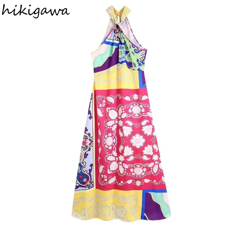 Hikigawa Women Fashion Holiday Style Colorblock Print Halter Neck Dress Vintage Sleeveless Back Zipper Female Chic Vestidos
Hikigawa Women Fashion Holiday Style Colorblock Print Halter Neck Dress Vintage Sleeveless Back Zipper Female Chic Vestidos