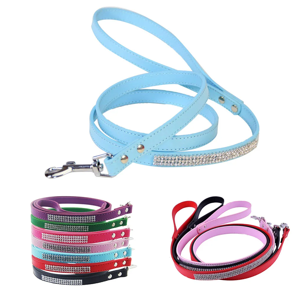 

PU Leash, Bling Rhinestone Walking Leash, Colorful Training Leash with Sparkly Studded Rhinestone for Cats Dogs ( Blue )