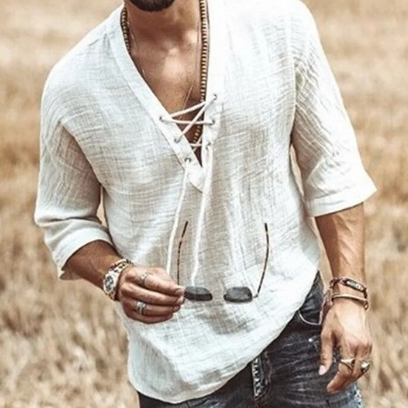 Summer T Shirt Men's Hollow Out Linen T Shirt Male Sexy Deep V Neck Bandage T Shirts Casual Solid Color Linen Tshirt Tops S-5Xl
Summer T Shirt Men's Hollow Out Linen T Shirt Male Sexy Deep V Neck Bandage T Shirts Casual Solid Color Linen Tshirt Tops S-5Xl