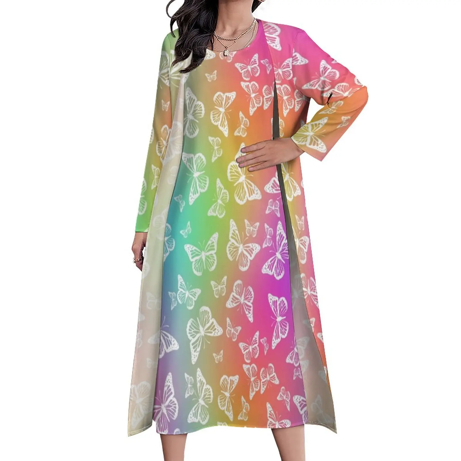 White Butterfly Dress Two Piece Rainbow Print Aesthetic Bohemia Long Dresses Ladies Night Club Maxi Dress Gift
White Butterfly Dress Two Piece Rainbow Print Aesthetic Bohemia Long Dresses Ladies Night Club Maxi Dress Gift