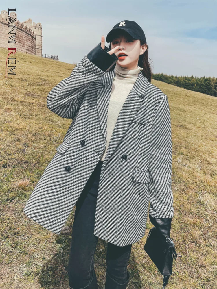LANMREM Woolen Blazers For Women Striped Contrast Color Notched Collar Double Breasted Warm Fashion Coats Korean Style 2L1096
LANMREM Woolen Blazers For Women Striped Contrast Color Notched Collar Double Breasted Warm Fashion Coats Korean Style 2L1096